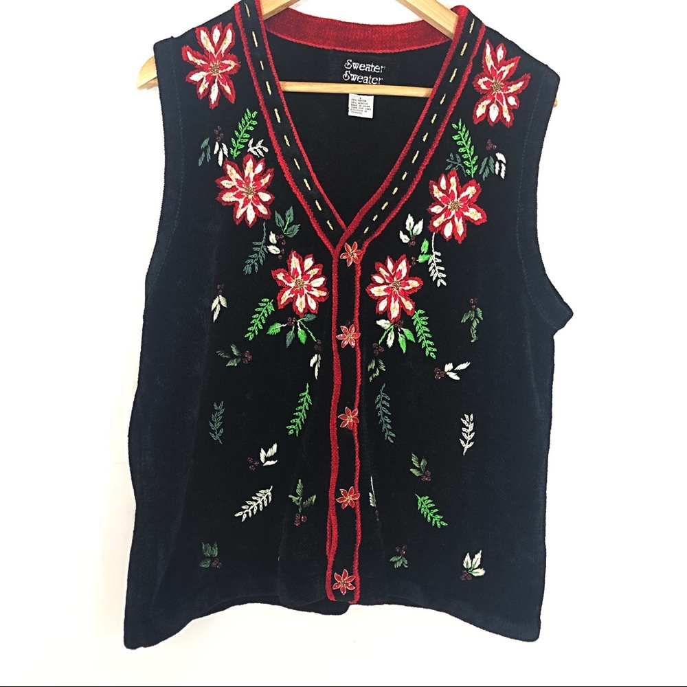 Poinsettia Holiday Sweater Large Ugly Sweater??